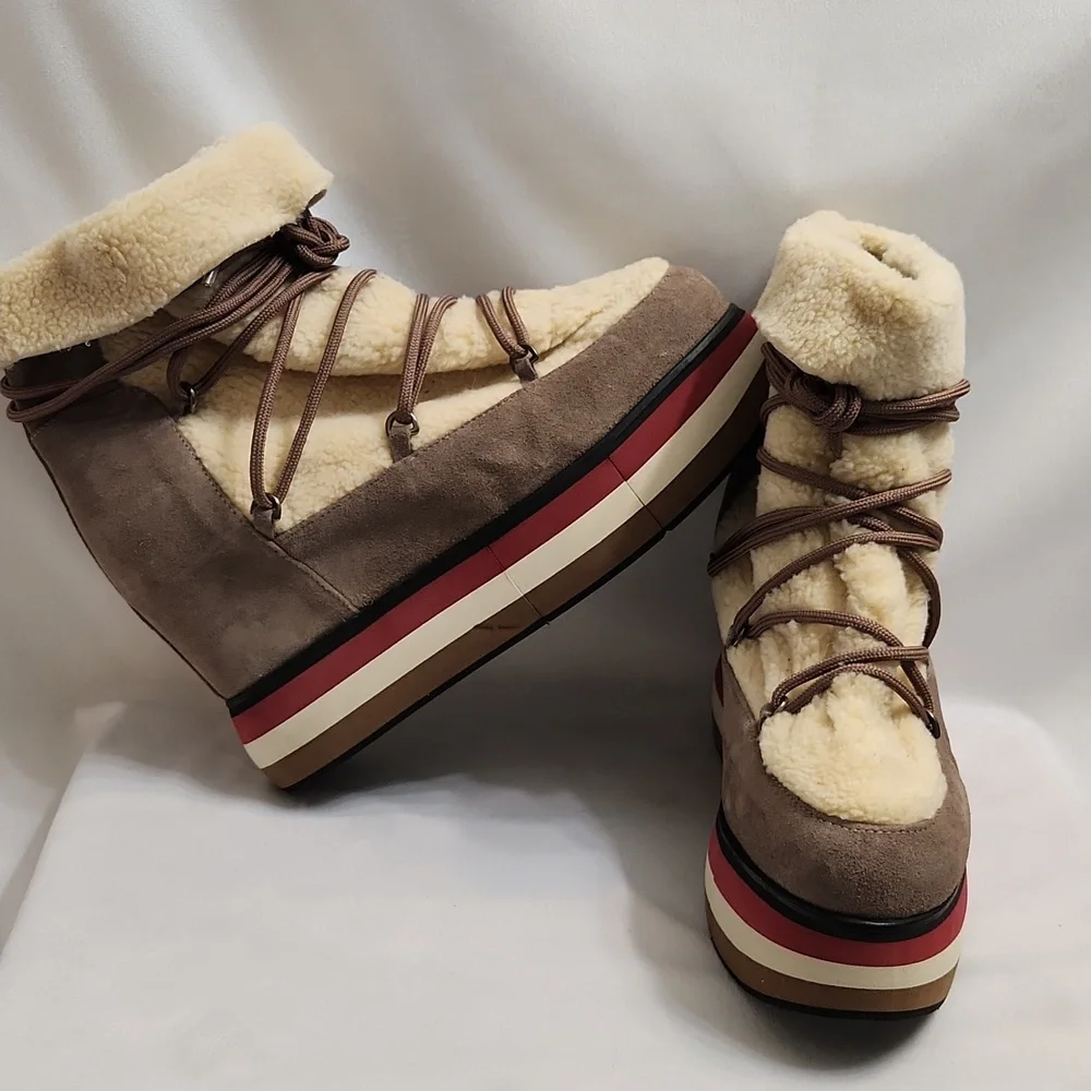 Paloma Barceló Kiran Suede Platform Genuine Shearling Lining Booties (W Size 40) - Picture 4 of 15